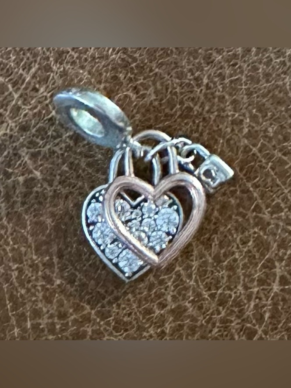 Pandora Silver and Rose Gold “Together Always” Charm With Lock and Rhinestones